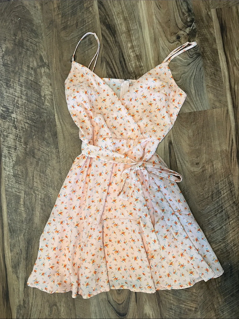 Floral Peach altar’d state Spaghetti-Strap Wrap Dress - Picture 4 of 8